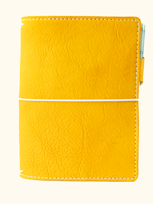 Full Grain Leather Traveler's Notebook with Pockets Yellow