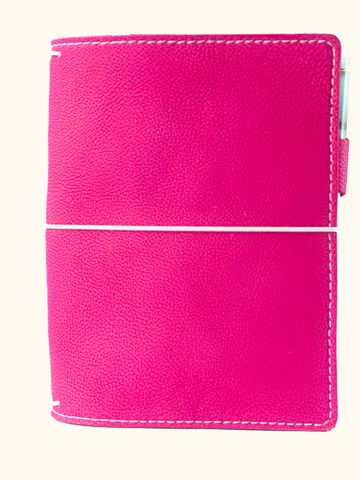 Full Grain Leather Traveler's Notebook with Pockets Hot Pink