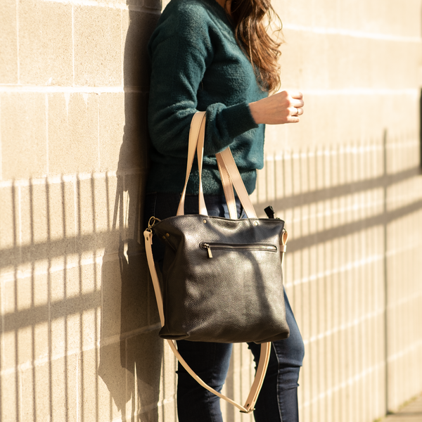 Kate | Large Zippered Tote with Cross Body Strap - ChicSparrow
