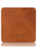 Mr. Darcy brown leather sample with Chic Sparrow logo. Square leather sample.