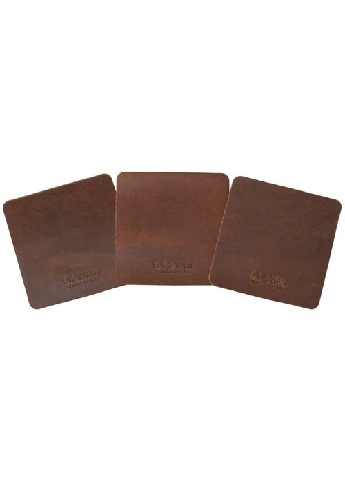 Leather samples showing variation on brown leather. Notebook cover comes in a range of brown leather colors.