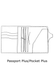 Drawing of plus size travelers notebook cover. Pockets, pen loop and strings hold pocket or passport size TN inserts.