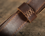 Close up shot of the hand stitched strap keep.