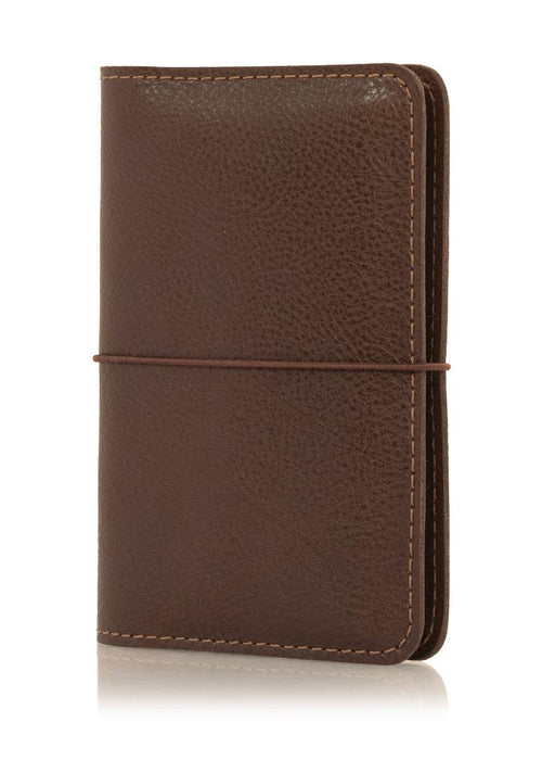 Dark brown planner cover. Leather journal cover with elastic closure.