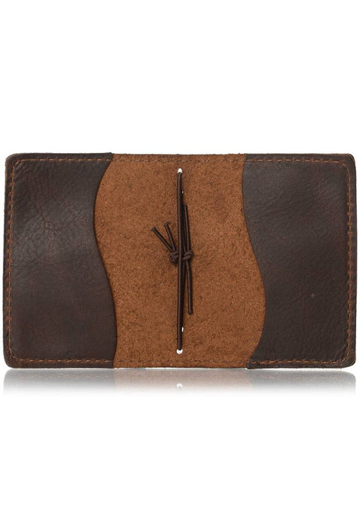 Brown leather nano notebook cover. Small leather journal cover with elastic closure.