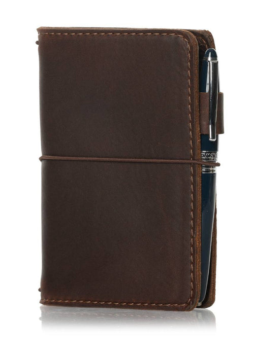 Brown travelers notebook cover. Simple leather journal cover with elastic. Available in A5, B6 and Pocket sizes.