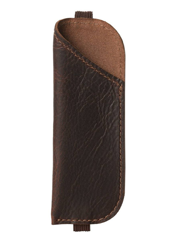 Leather pen case with elastic strap. Storage for pens and pencils. Made in USA by Chic Sparrow.