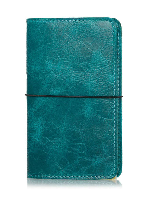 Avalon blue planner cover. Leather journal cover with black string. Available in many travelers notebook insert sizes.