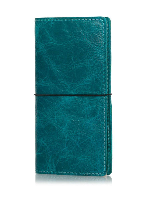 Blue leather notebook cover for Hobonichi Weeks planner. Simple blue leather planner cover with elastic closure.