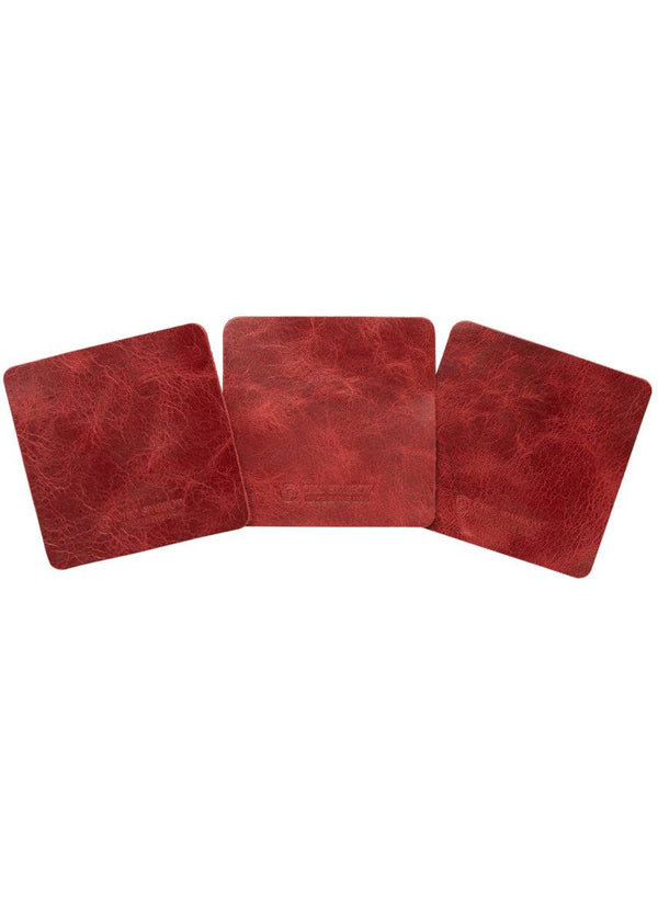 Leather samples showing variation on red leather. Notebook cover comes in a range of red leather colors.