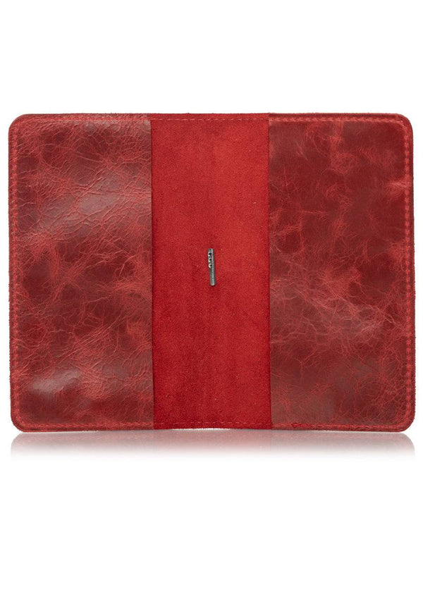 Orient red planner cover interior. Leather journal cover with two pockets.