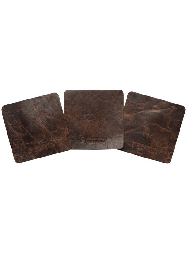 Brown leather sample with inscription text. Choose from 3 different fonts to customize the product.