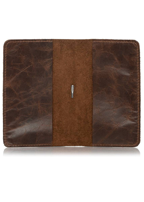 Express brown planner cover interior. Leather journal cover with two pockets.