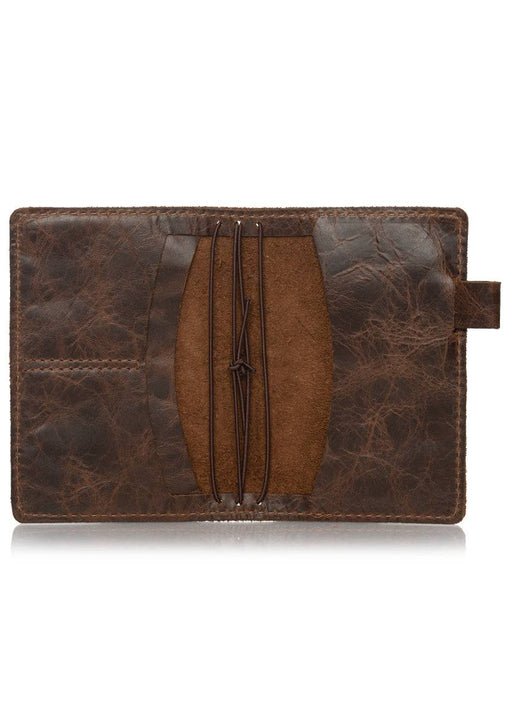 Pacific brown travelers notebook interior. Leather journal cover with pockets. Available in A5, B6 and Pocket sizes.