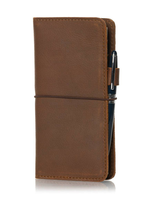 Brown leather notebook cover for Hobonichi Weeks planner. Simple brown leather planner cover with elastic closure. 