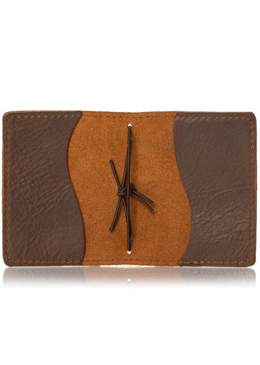 Brown leather nano notebook cover. Small leather journal cover with elastic closure.