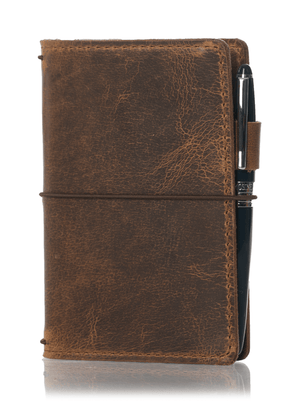Brown travelers notebook cover. Leather journal cover with elastic string. Available in A5, B6 & Pocket sizes.