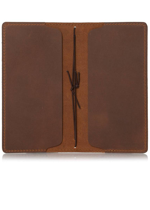 Brown leather notebook cover for Hobonichi Weeks planner. Inside pockets and elastic strings.