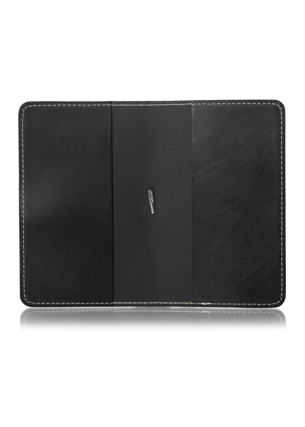 Knightly charcoal gray planner cover interior. Leather journal cover with two pockets. 