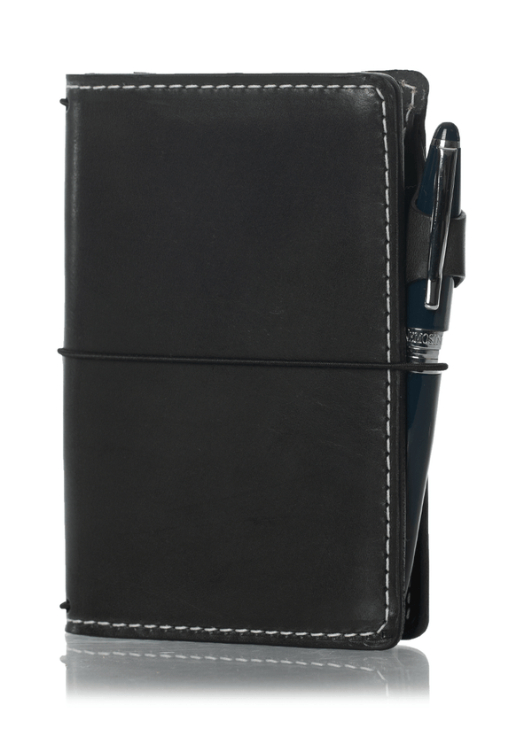 Gray leather travelers notebook cover. Charcoal leather journal cover with elastic closure.