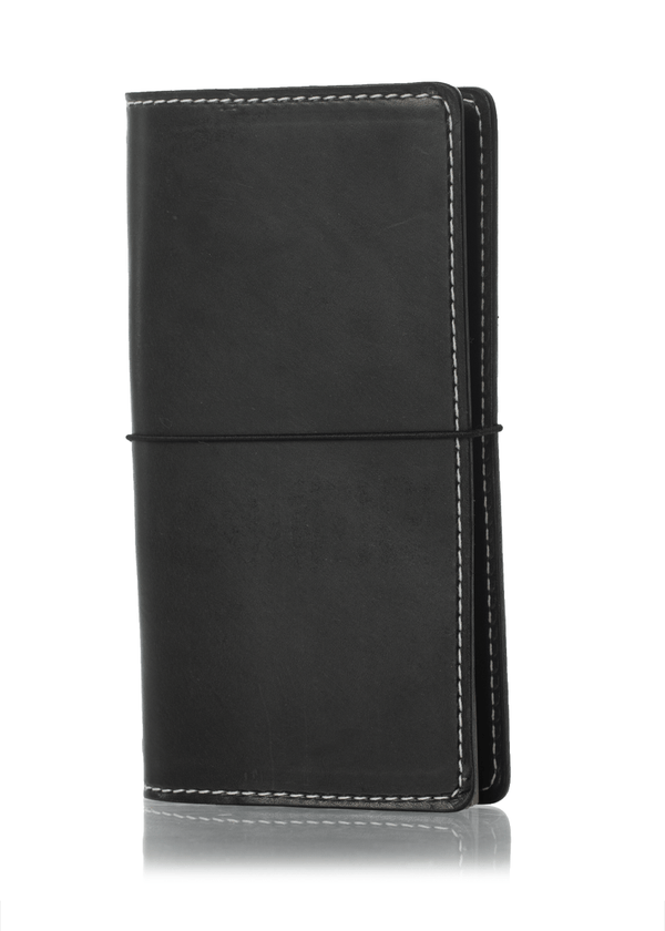 Gray leather notebook cover for Hobonichi Weeks planner. Simple charcoal leather planner cover with elastic closure. 