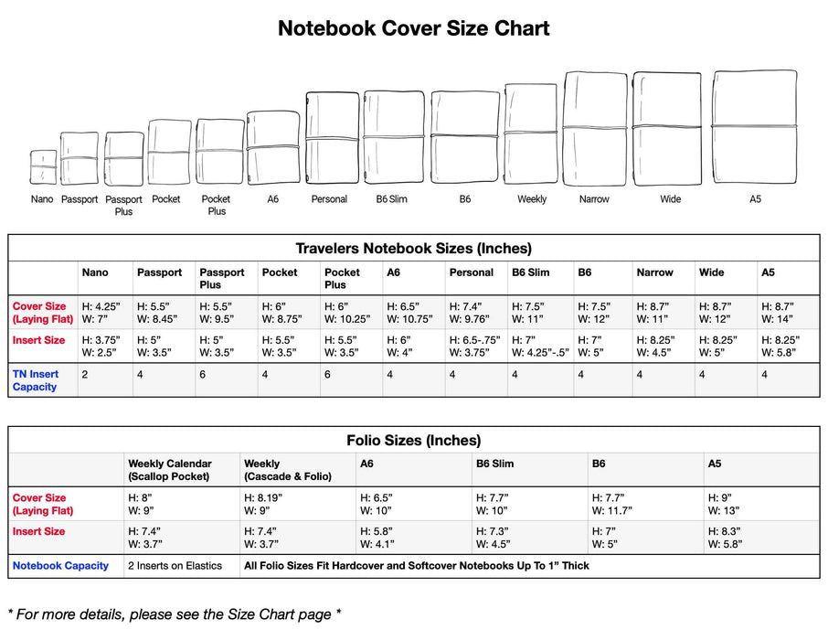 Planner Cover Size Chart