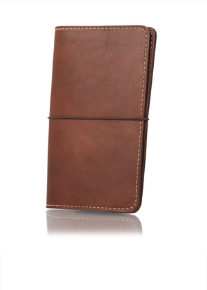 Merian brown planner cover. Leather journal cover with elastic closure. 