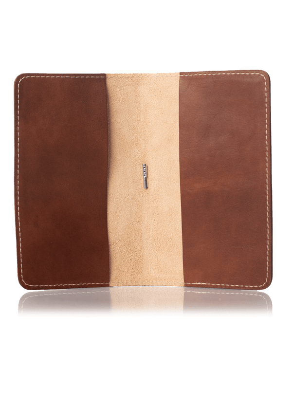 Merian brown planner cover interior. Leather journal cover with two pockets. 