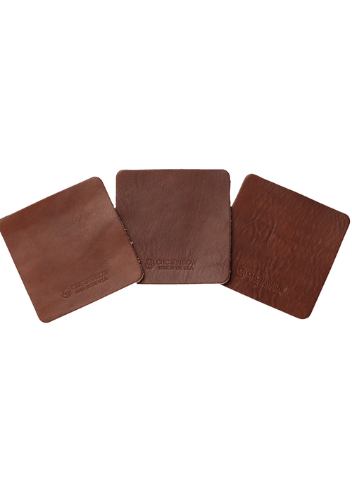 Leather samples showing variation on brown leather. Notebook cover comes in a range of brown leather colors.