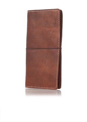 Brown leather notebook cover for Hobonichi Weeks planner. Simple brown leather planner cover with elastic closure.