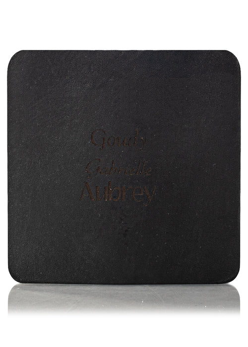 This is a Morland sample depicting an example of what the three inscription fonts look like. Gabrielle is petite and curly, Aubry is large and simple, and Goudy looks clean fancy and handwritten. There isn't a lot of contrast between the inscription and the color. If you want to make it more visible you can take a fine tip metallic pen and color it in but this does void our warranty. - ChicSparrow