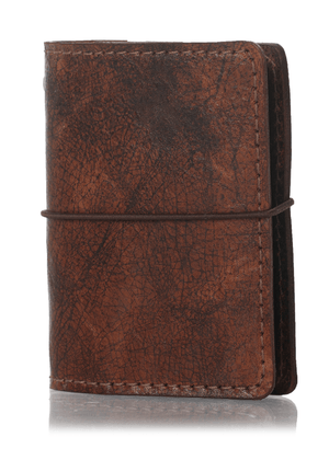 Brown leather nano notebook cover. Small leather journal cover with elastic closure.