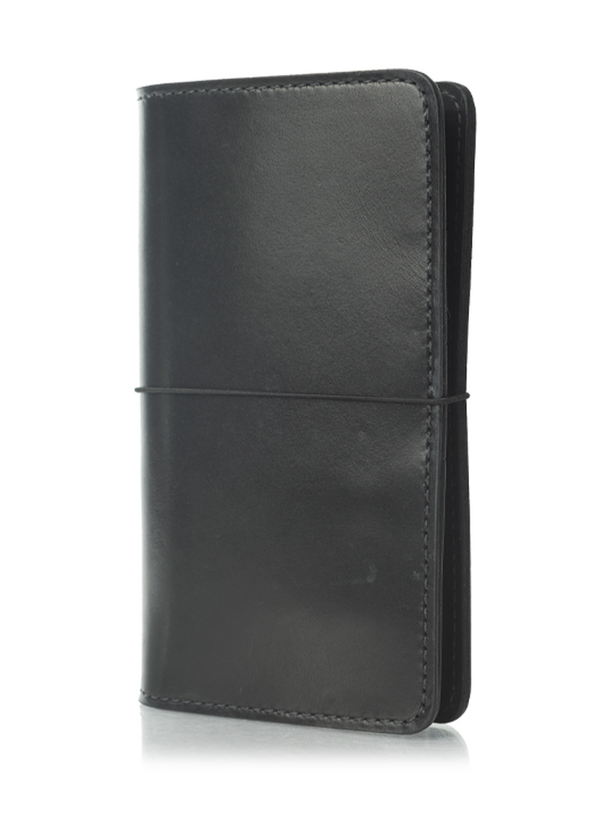 An Austen leather folio with a closure elastic. The collection name is Austen and the color is called Morland (Ebony Black) - ChicSparrow