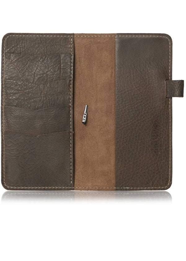 Brown leather notebook cover for Hobonichi Weeks planner. Inside cascade pockets and removable pen loop. 