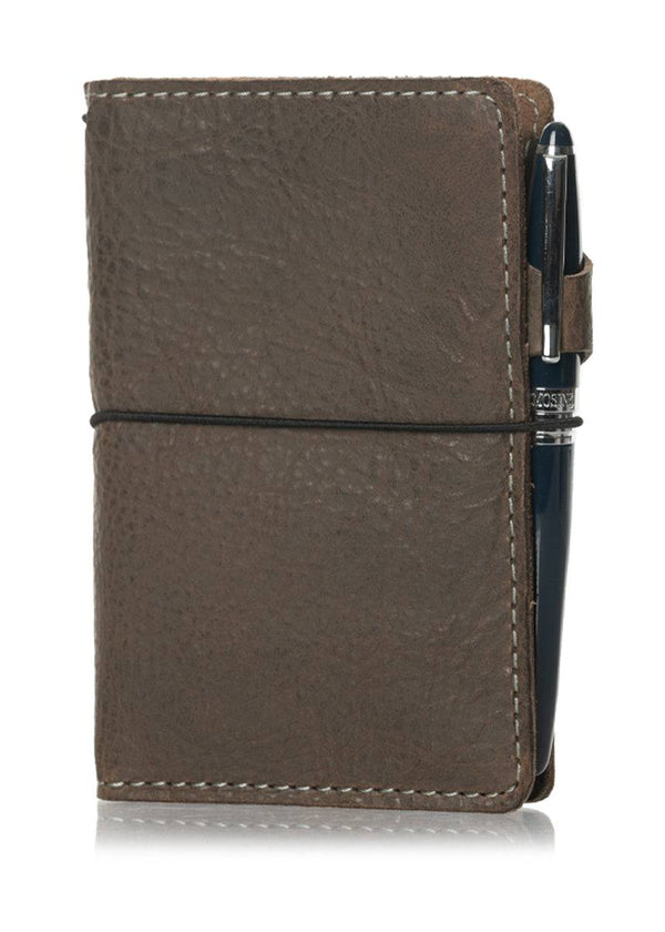 Waypoint leather travelers notebook cover. Brown leather journal cover with elastic closure.