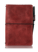 Red leather travelers notebook journal cover with elastic closure.