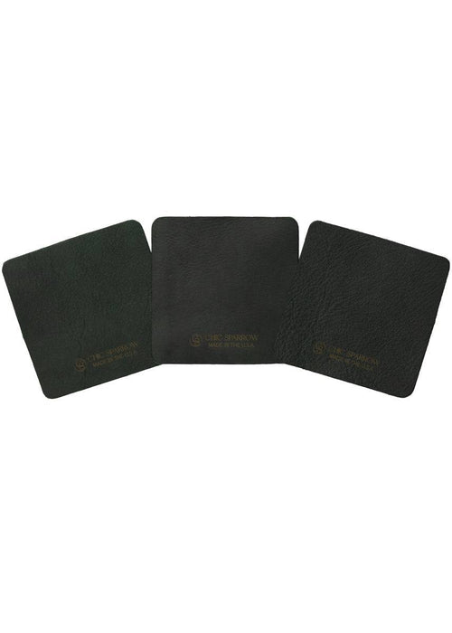 Leather samples showing variation on green leather. Notebook cover comes in a range of green leather colors.