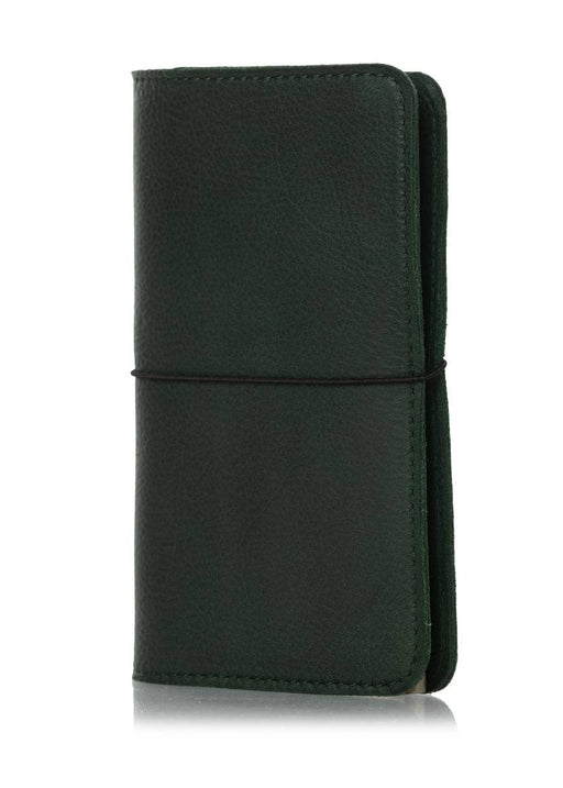Sequoia green planner cover. Leather journal cover with elastic closure.