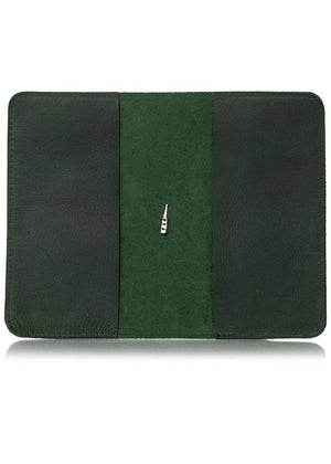 Sequoia green planner cover interior. Leather journal cover with two pockets.