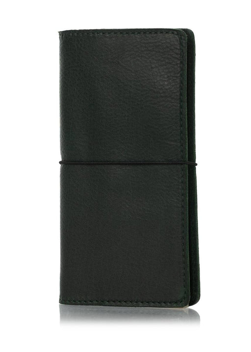 Green leather notebook cover for Hobonichi Weeks planner. Simple green leather planner cover with elastic closure. 