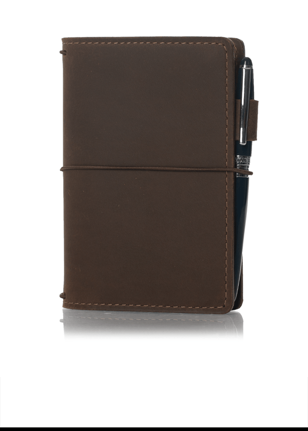 Brown travelers notebook cover. Leather journal cover with elastic string. Available in A5, B6 & Pocket sizes.