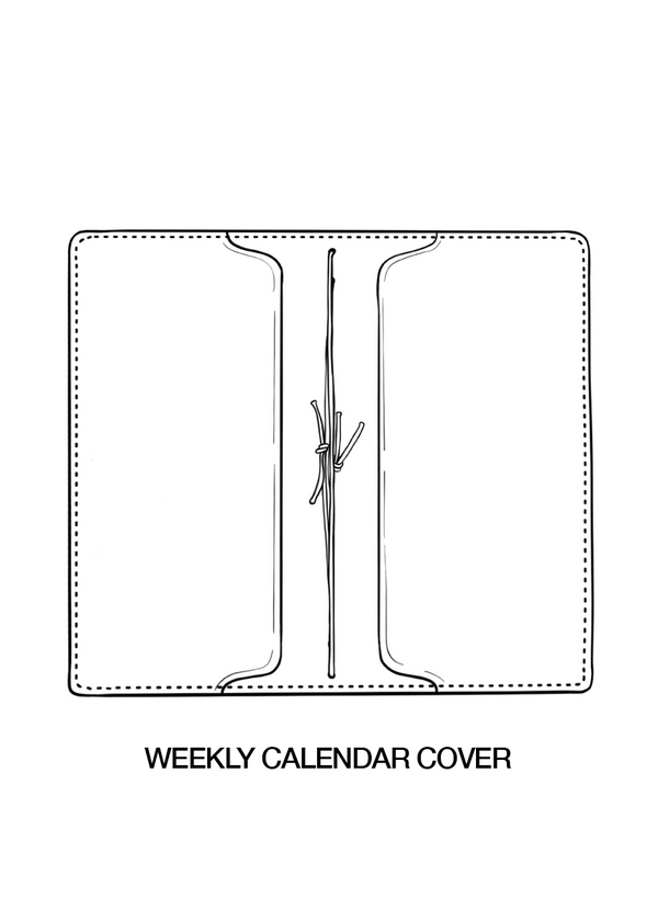Drawing of weekly folio cover. Two inside pockets on planner cover.